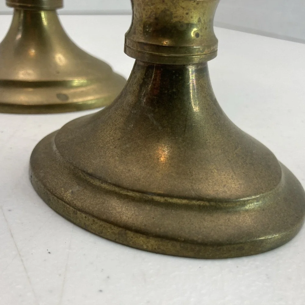 Pair of Vtg MCM Brass Metal Candle Candlestick‎ Holders 7.5